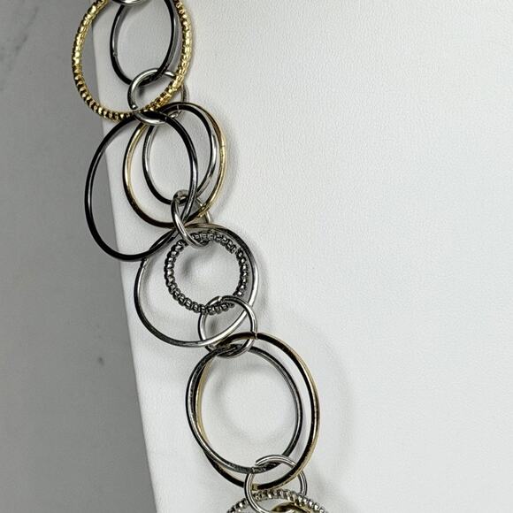 Jennifer Lopez Chunky Silver Gold Circle Chain Link Statement Necklace ✨ - Picture 7 of 13